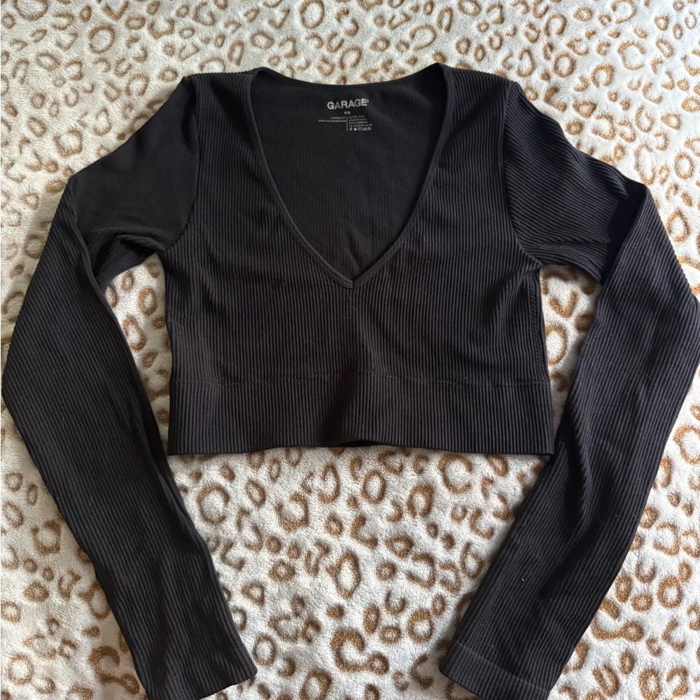 Garage Black Ribbed Long Sleeve Crop Top